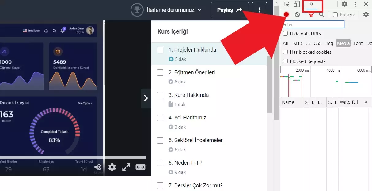 tarayıcı ile udemy video indirme