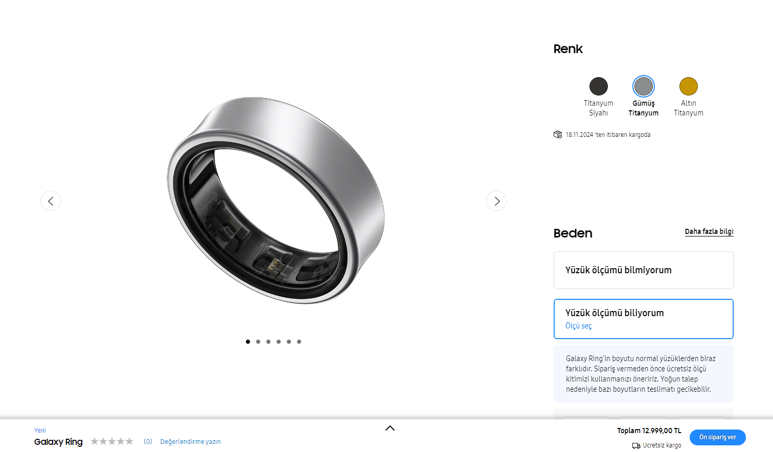 Samsung Galaxy Ring Türkiye fiyatı ve özellikleri