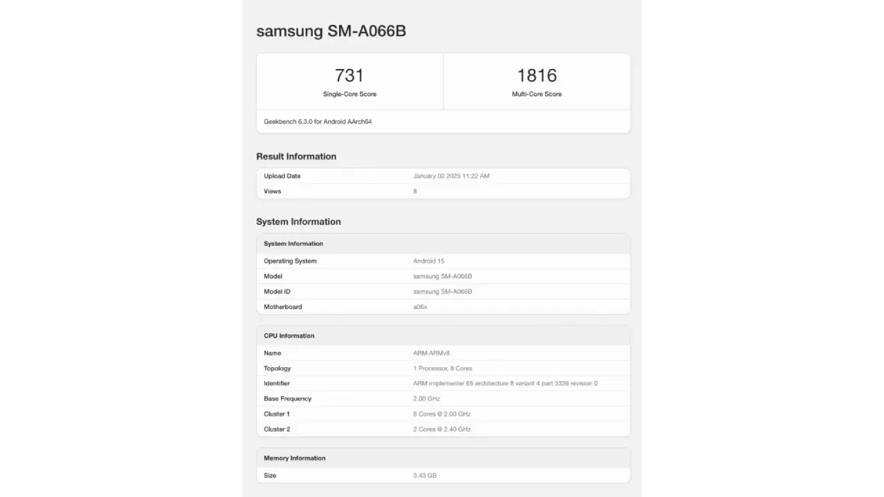 Galaxy A06 5G Geekbench puanı belli oldu