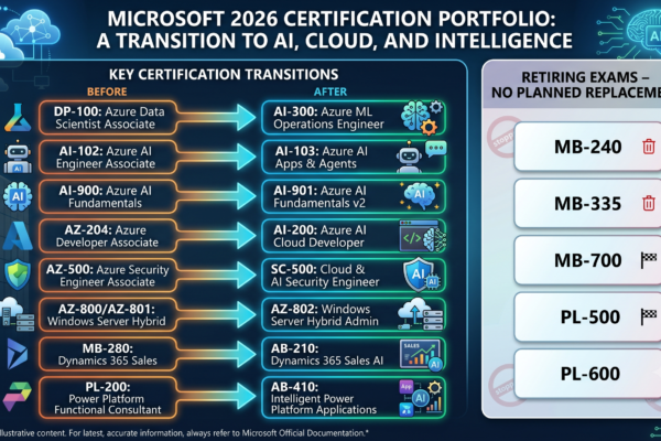 Which Microsoft certifications are retiring in 2026, and what new exams are replacing them?